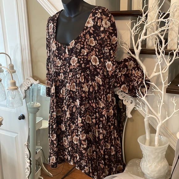 Demin & Supply Ralph Lauren Stunning Brown Floral Peasant Dress Blouse - Picture 9 of 10